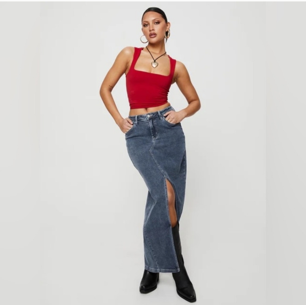 Princess Polly Full Length Dark Blue Denim Skirt
